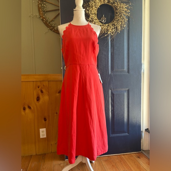 1901 Dresses & Skirts - 1901 Saucy Red Scalloped Linen Blend Midi Dress size Large NWT